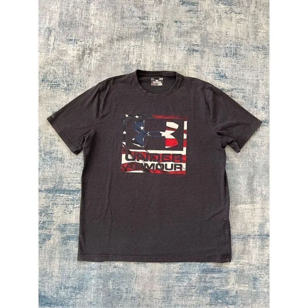 Under Armour Heatgear USA American Flag Logo Loose Fit Tee Mens Large
